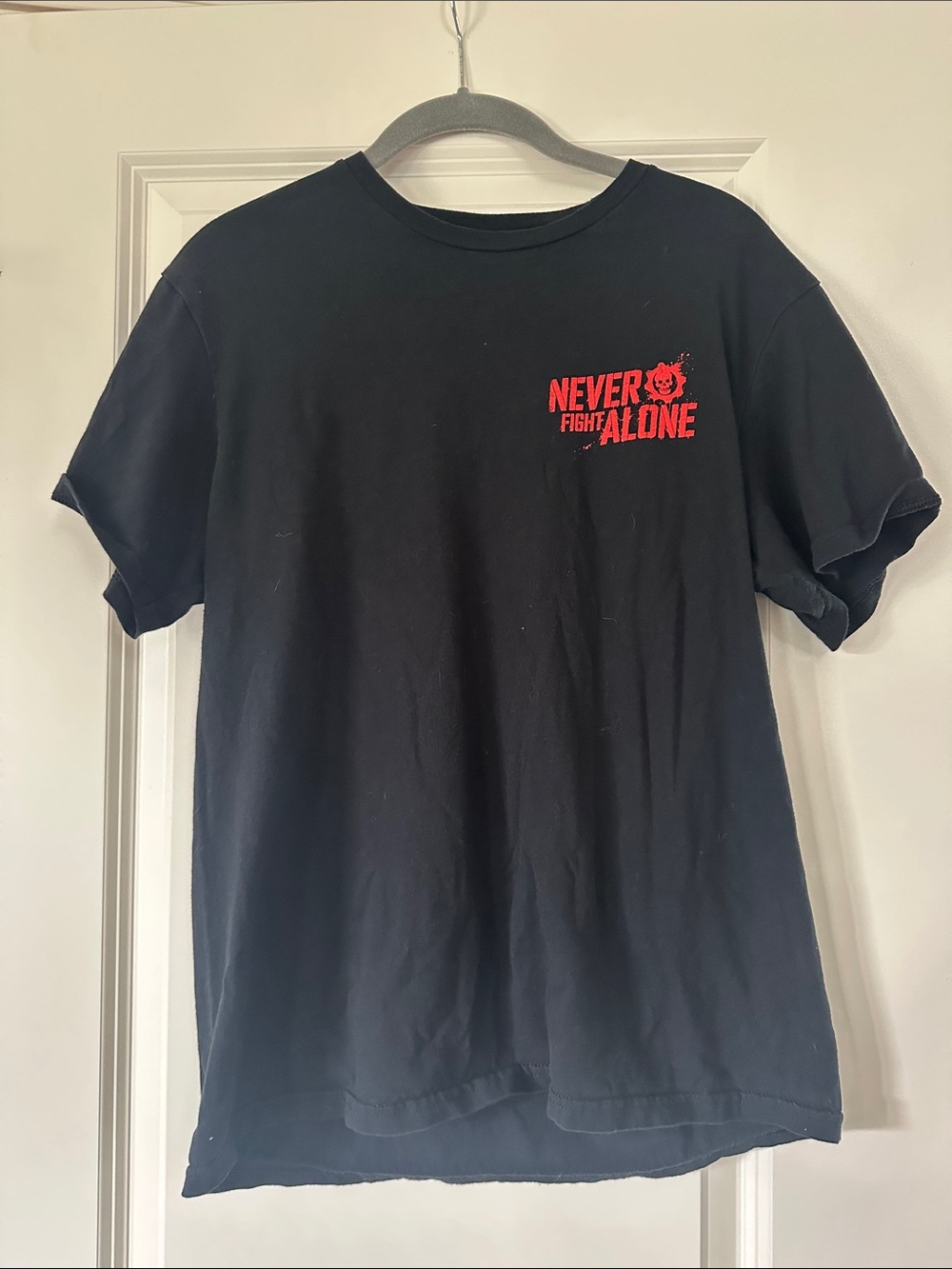 Gears of War Black Short-Sleeve Tee with Red "Never Fight Alone" Logo